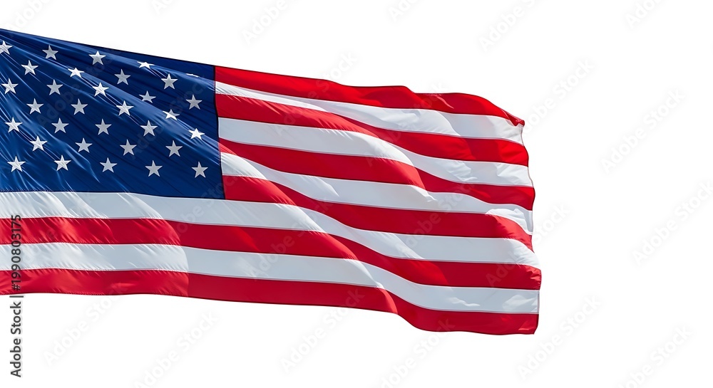 Obraz premium Waving American flag against a white background symbolizing patriotism and freedom