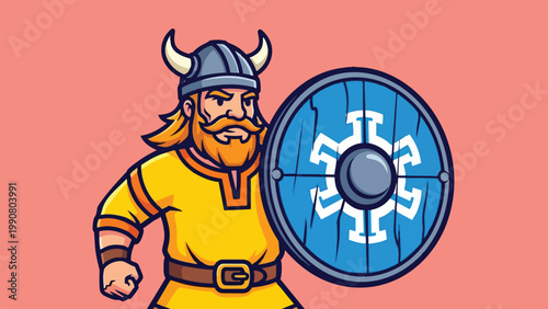 Fotografija Cartoon Viking Warrior with Shield Illustration.