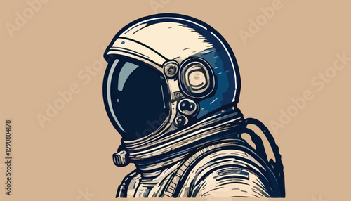 Detailed Astronaut Illustration in Space Suit and Helmet.