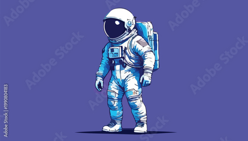 Detailed Astronaut Illustration in Space Suit on Purple Background.