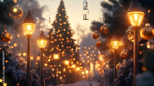 Festive Christmas scene with glowing lights and