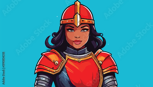 Illustration of a Determined Female Knight in Red Armor.