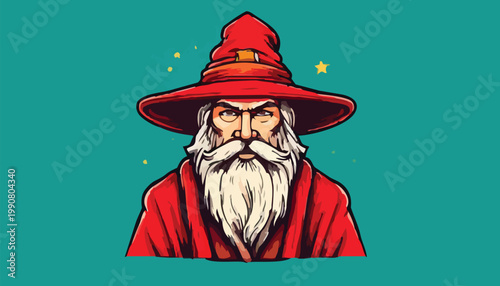Illustration of a Wizard with a Red Hat and Beard.