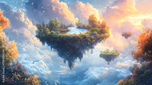 Floating island in a magical fantasy landscape