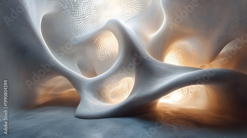 Fluid abstract sculpture with organic shapes and textured surfaces