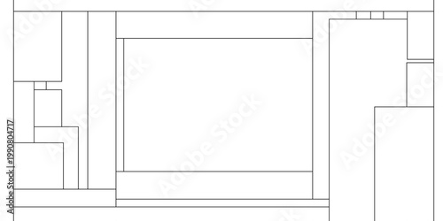 Vector illustration of a black and white abstract geometric patterns with complex geometric office cubicle layout with multiple workstations and partitions