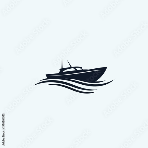Sleek Motorboat Sailing on Wavy Waters Silhouette.