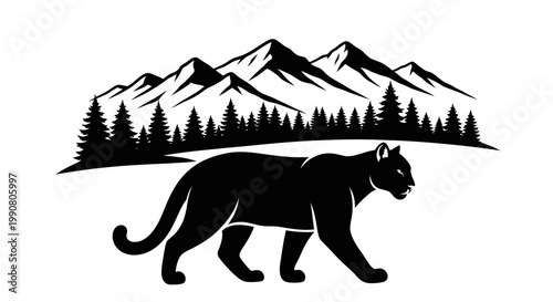 Black silhouette of a panther walking.