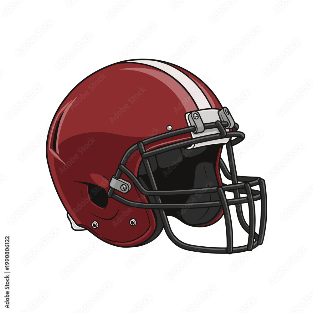 Fototapeta premium Maroon american football helmet with white stripe and face mask
