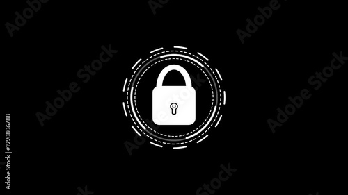Minimalist futuristic security lock icon on transparent black background. Animated of safety icon, security icon, privacy icon, password icon.