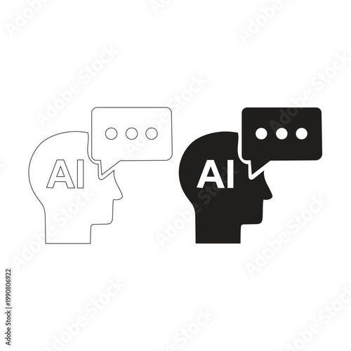Artificial Intelligence Chatbot Vector Icon. AI Communication and Voice Assistant Profile Symbol in Outline and Solid Style.