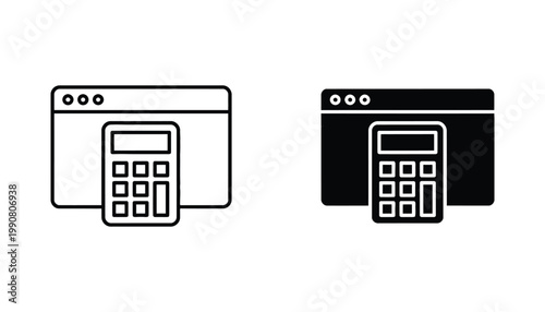 Calculator icon set on web browser window for online financial calculation and accounting software