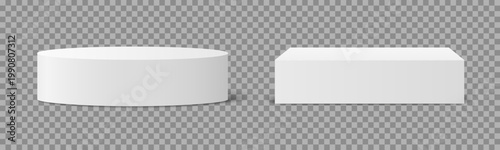 Circle and square podium, cylindrical pedestal or platform, Modern platform mockup 3d stand stage, column platform pillar, empty podium template for product presentation, beauty or fashion showcase