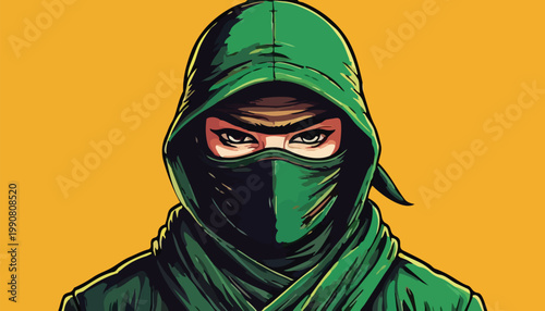 Intense Portrait of a Hooded Figure with Piercing Eyes.