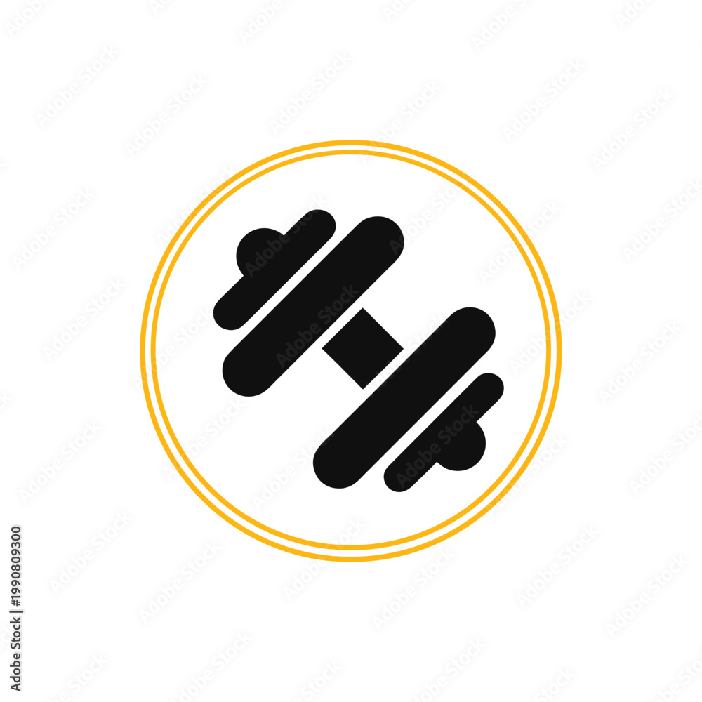 Fototapeta premium Dumbbell fitness icon with workout equipment, gym training symbol, strength exercise and bodybuilding vector illustration.