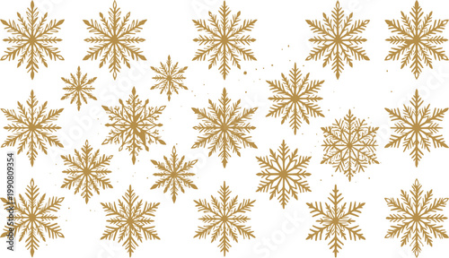 This design features golden snowflakes on a white background. It appears to be a festive or winter-themed design.
