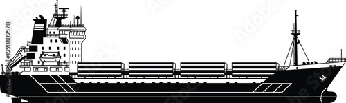 Cargo Ship Icon Featuring a Side View of a Freight Vessel for Transportation and Shipping Designs