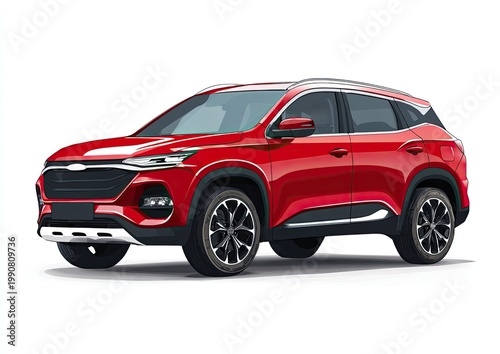 A sleek, modern, red SUV with chrome accents and dynamic lines, isolated