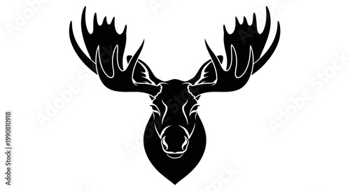 A black silhouette of a moose head.