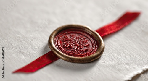 Ornate crimson wax seal with intricate floral design on parchment