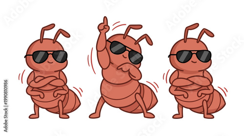 Cartoon ants wearing sunglasses dancing.
