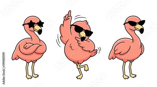 Three Flamingos Wearing Sunglasses Dance.