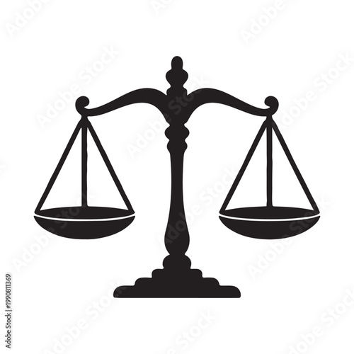 Black and White Scales of Justice Vector Illustration for Law and Equity