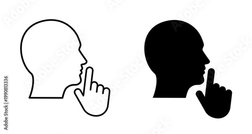 Quiet please. Keep silence symbol. Prohibition speak. Secret gesture. Keep quiet sign