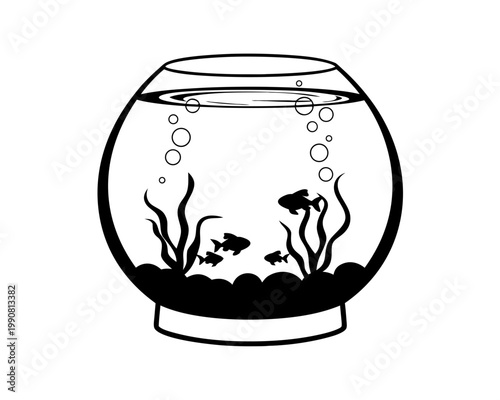 Fish Bowl Vector Icon, Pet Fish Silhouette Illustration