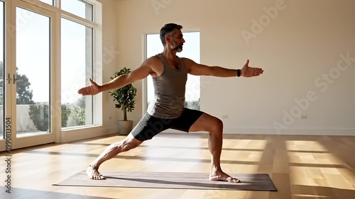 Man doing yoga in a studio.