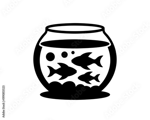 Fish Bowl Vector Icon, Pet Fish Silhouette Illustration