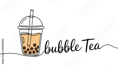 Bubble tea in a plastic cup with a straw and lid illustration