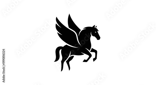 Black Pegasus Silhouette Icon Vector Art