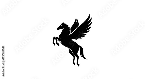 Black Silhouette of a Winged Horse on White Background