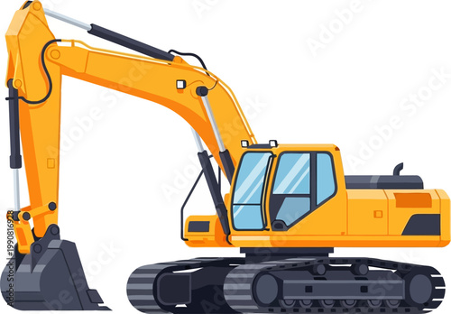 Yellow excavator machine with tracks.