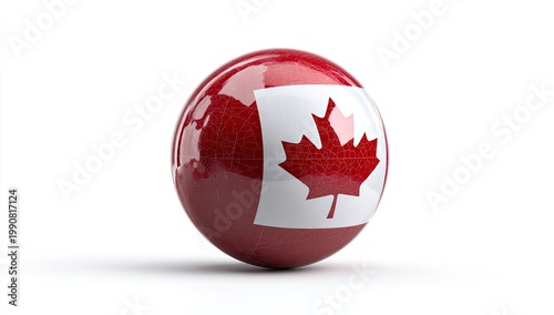 Glossy red sphere with white square and red maple leaf
