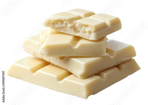Stacked creamy white chocolate pieces, one broken revealing texture