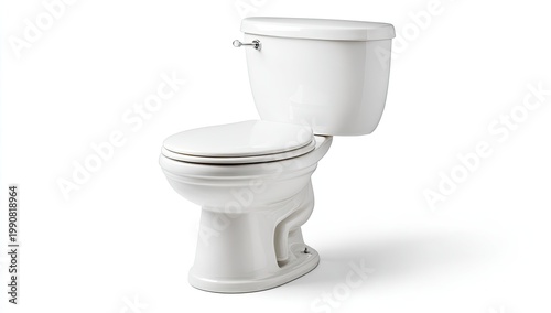 White porcelain toilet with open lid and tank on a white background