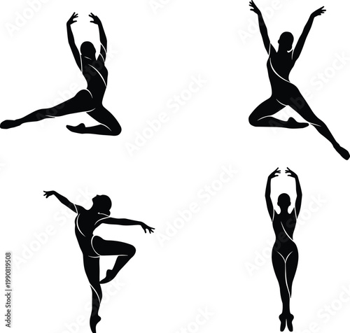Ballet Dancer Silhouettes in Various Poses for Dance and Ballet Illustrations