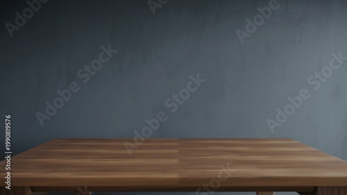 Rich wooden table surface ready for product display against a subtly textured dark grey wall