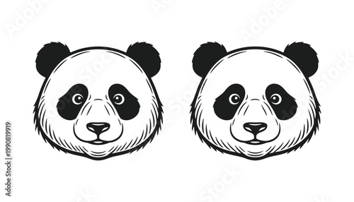 Stylized panda bear head portrait icon in line and solid black styles for animal conservation or cute mascot branding vector graphic