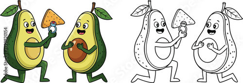 Adorable Avocado Proposing with Nacho Ring Funny Food Love Illustration