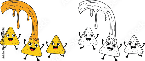 Happy Nachos with Dripping Cheese Sauce Cheesy Snack Illustration