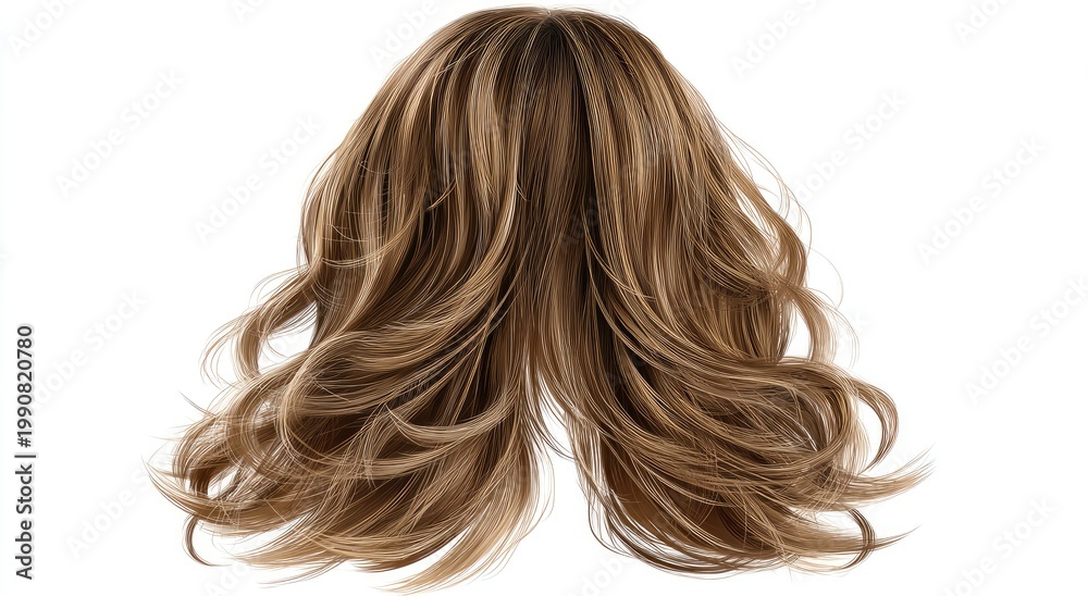 Naklejka premium A flowing, layered wig with honey blonde highlights and loose waves