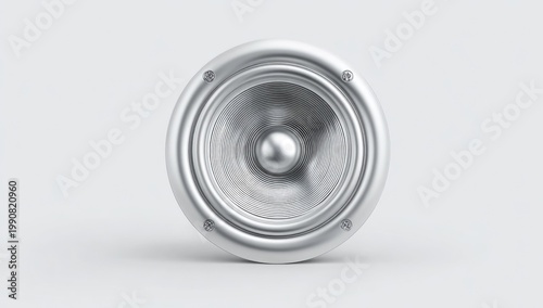 Sleek silver speaker cone with brushed metal texture and central dome