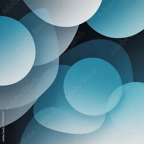 A visually striking composition of overlapping blue and white circles on a dark background