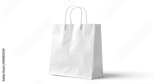 Plain white paper shopping bag with twisted handles, isolated on white background