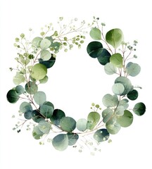 Delicate green eucalyptus wreath with round leaves and small buds