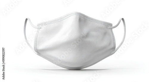 A white fabric mask with elastic ear loops, isolated on a white background