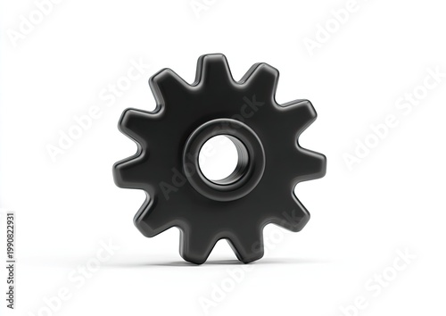 A single black gear with a center hole is isolated on a white background